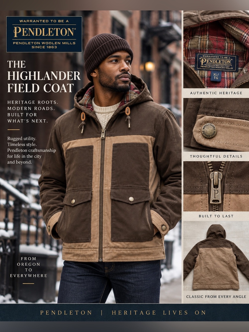 Pendleton Brown and Tan Highlander Field Coat — XL — NWOT